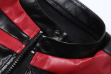 Women's Fall/Winter Slim-Fit Contrast Short Leather Zip Jacket