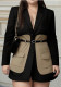 Women's Chic Slim-Fit Contrast Color Patchwork Belted Blazer