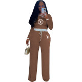 Women's Casual Street Ribbed Contrast Round Neck Long Sleeve Pants Set