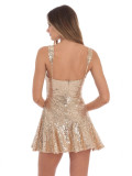 Women's Sequin Strap Sexy Low Back Slim Party Dress