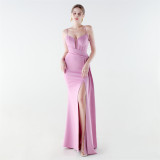 Women's Formal Luxury Solid Color Slim Waist Pleated Chian Evening Gown