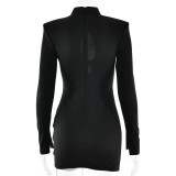 Women's Fashion Solid Color Cut-Out High-Waist Long Sleeve Bodycon Mini Dress