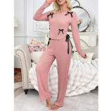 Women's Fall Bow Round Neck Long Sleeve Pajama Set