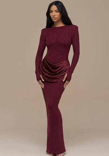 Women's Chic Solid Color Round Neck Sexy Tight-Fitting Long Dress