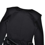Women's Chic Solid Color Round Neck Sexy Tight-Fitting Long Dress