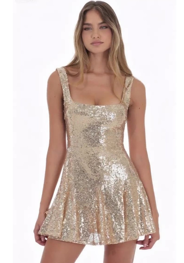 Women's Sequin Strap Sexy Low Back Slim Party Dress