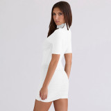 Women's Fall/Winter Solid Color Turtle Neck Sexy Short Sleeve See-Through Tight-Fitting Bodycon Mini Dress