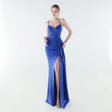 Women's Formal Luxury Solid Color Slim Waist Slit Evening Gown