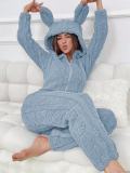 Women's Fall/Winter Hooded Coral Fleece Jumpsuit Pajamas