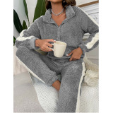 Women's Fall/Winter Coral Fleece Stand Collar Zip Casual Long Sleeve Pajama Set
