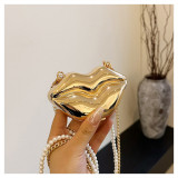 Women's Mini Metallic Lips Shape Coin Purse Clutch Bag