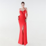 Women's Formal Luxury Solid Color Slim Waist Pleated Chian Evening Gown