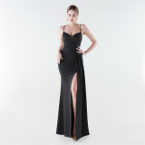Women's Formal Luxury Solid Color Slim Waist Slit Evening Gown