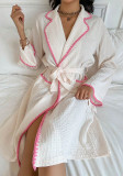 Women's Fall/Winter Tie-Waist Color Block Turndown Collar Long Sleeve Robe