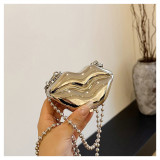 Women's Mini Metallic Lips Shape Coin Purse Clutch Bag