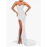 Women's Strapless Sexy High-Slit Chic Mermaid Train Gown