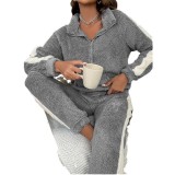 Women's Fall/Winter Coral Fleece Stand Collar Zip Casual Long Sleeve Pajama Set