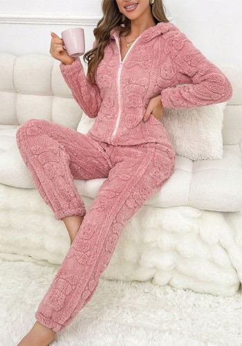 Women's Fall/Winter Hooded Coral Fleece Jumpsuit Pajamas