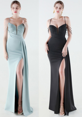Women's Formal Luxury Beaded Slim Waist Lace-Up Evening Gown