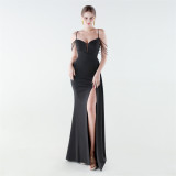 Women's Formal Luxury Solid Color Slim Waist Pleated Chian Evening Gown