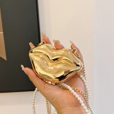 Women's Mini Metallic Lips Shape Coin Purse Clutch Bag