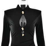 Women's Fashion Solid Color Cut-Out High-Waist Long Sleeve Bodycon Mini Dress