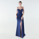 Women's Formal Luxury Solid Color Slim Waist Pleated Chian Evening Gown