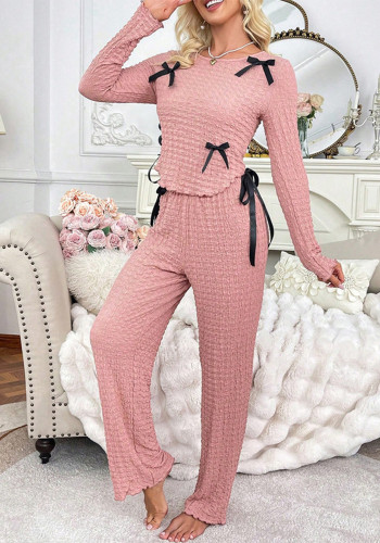 Women's Fall Bow Round Neck Long Sleeve Pajama Set