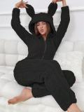 Women's Fall/Winter Hooded Coral Fleece Jumpsuit Pajamas