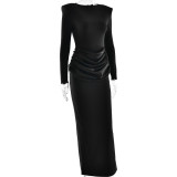 Women's Chic Solid Color Round Neck Sexy Tight-Fitting Long Dress