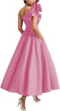 Women's Solid Color Ruffled Slash Shoulder Chic Long Puff Ball Gown