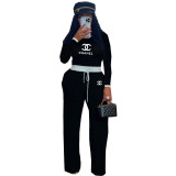 Women's Casual Street Ribbed Contrast Round Neck Long Sleeve Pants Set