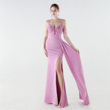 Women's Formal Luxury Beaded Slim Waist Lace-Up Evening Gown