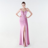 Women's Formal Luxury Solid Color Slim Waist Slit Evening Gown