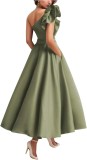 Women's Solid Color Ruffled Slash Shoulder Chic Long Puff Ball Gown