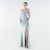 Women's Formal Luxury Solid Color Slim Waist Pleated Chian Evening Gown