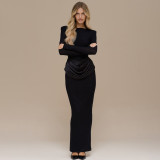 Women's Chic Solid Color Round Neck Sexy Tight-Fitting Long Dress