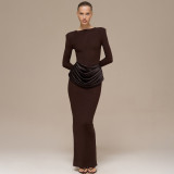 Women's Chic Solid Color Round Neck Sexy Tight-Fitting Long Dress