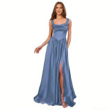 Women's Solid Color Strappy Formal Party Slit Long Gown