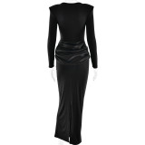 Women's Chic Solid Color Round Neck Sexy Tight-Fitting Long Dress