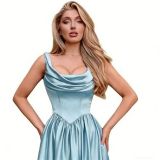 Women's Solid Color Strappy Formal Party Slit Long Gown