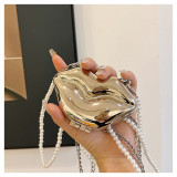 Women's Mini Metallic Lips Shape Coin Purse Clutch Bag