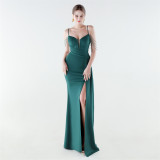 Women's Formal Luxury Solid Color Slim Waist Pleated Chian Evening Gown