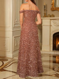 Women's Off-Shoulder Ruffle High-Slit Party Gown