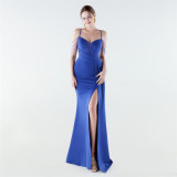 Women's Formal Luxury Solid Color Slim Waist Pleated Chian Evening Gown