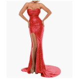 Women's Strapless Sexy High-Slit Chic Mermaid Train Gown