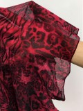 Women's Fashion Leopard Print Sexy Halter Neck Low Back Lace-Up Tiered Mini Dress