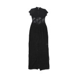 Women's Fall/Winter Sexy Round Neck Slim Fit See-Through Slit Short Sleeve Chic Dress