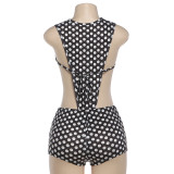 Women Winter Polka Dot Sexy Hollow-Out Bodysuit and Shorts Two-Piece Set
