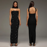 Women Elegant Beaded Strapless Bodycon Dress